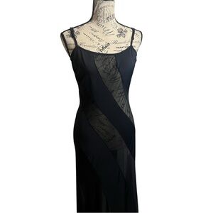 Vintage Black Spiral Sheer Mesh Panel Nightgown